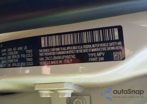 2018 Jeep Renegade Sport 4X4 z USA, uszkodzony, nr VIN ZACCJBAB0JPH90742